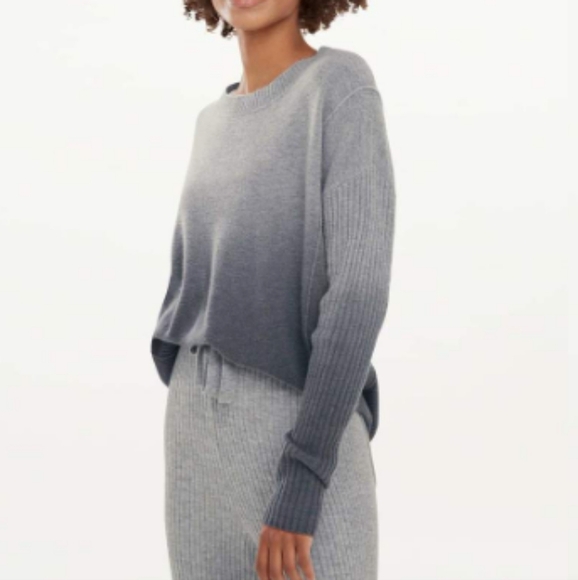 Splendid Divine Cashmere Sweater Gray Charcoal Dip Dye Ribbed Size Medium - Picture 1 of 14